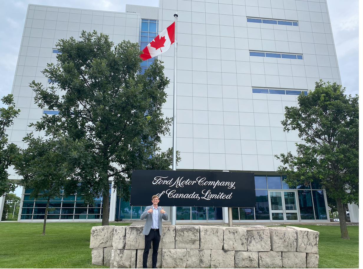 Kyle Coffey outside Ford Motor Company Canada headquarters