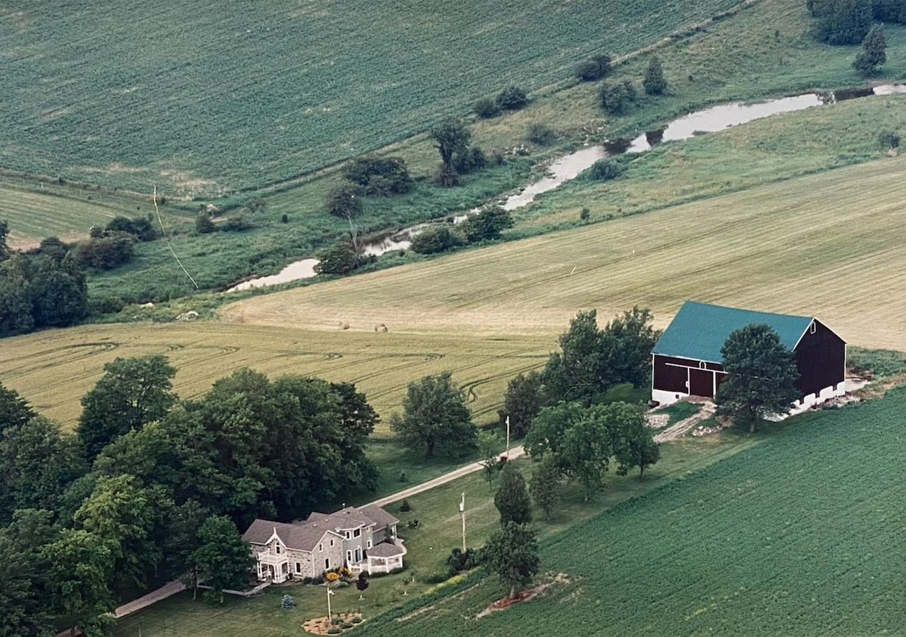 The Coffey family farm today, aerial photo in colour